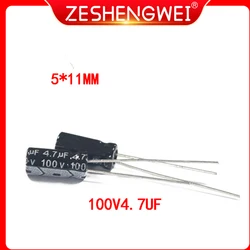 Condensador electrolítico de aluminio Radial 4,7 uF 100V 4.7MFD 100V 5*11mm, 30 piezas, 4,7 uf, 100v