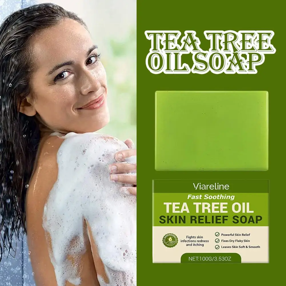 

100G Tea Tree Oil Soap Bar for Men & Women Deep Cleansing Soothing for Dry Skin Exfoliates & Firms Skin Oil Skin Soothing Soap