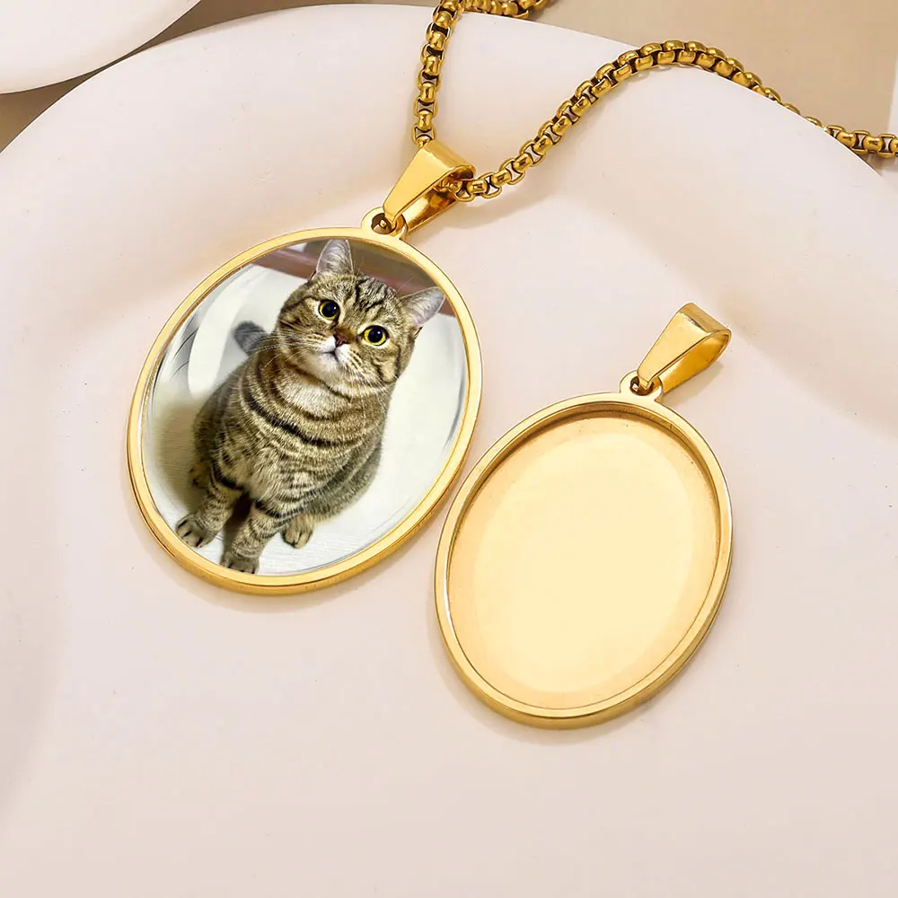 5PCS Stainless Steel Charms Gold Plated Oval Pendant  Accessories Cabochon Base Setting Tray Blank DIY Jewelry Making Wholesale