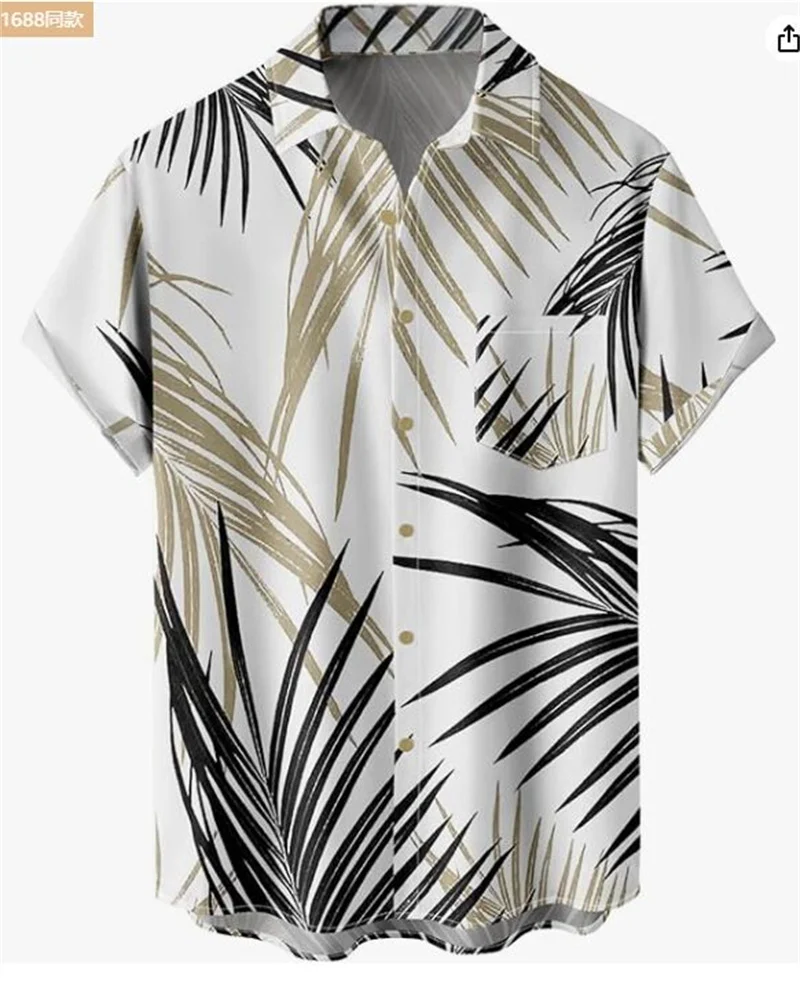 

Summer Mens Hawaiian Shirt Designer 3D Printed Beach Leaves Short Sleeve Oversized Fun Men Clothing Fashion Beach Harajuku