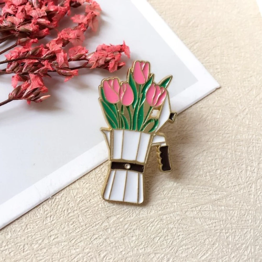 الزهور والقهوة المينا دبوس/شارة عشاق القهوة/دبوس التلبيب/دبوس طوق/مجموعة دبوس المينا مضحك/هدية عيد ميلاد لها/له