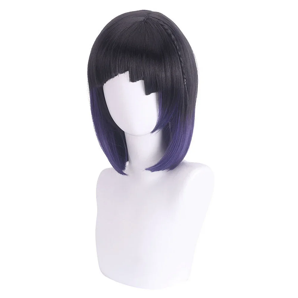 RANYU Genshin Impact Yelan Wigs Synthetic Short Straight Blue Purple Gradient Game Cosplay Hair Heat Resistant Wig For Party