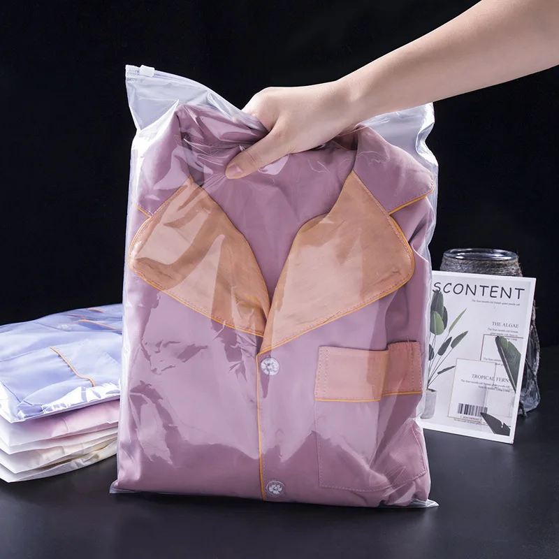 TETP 5Pcs/Lot One Face Frosted Cloth Zipper Bag Travel Home Shirt Storage Organizer Packaging For Small Businesses Plastic Bags