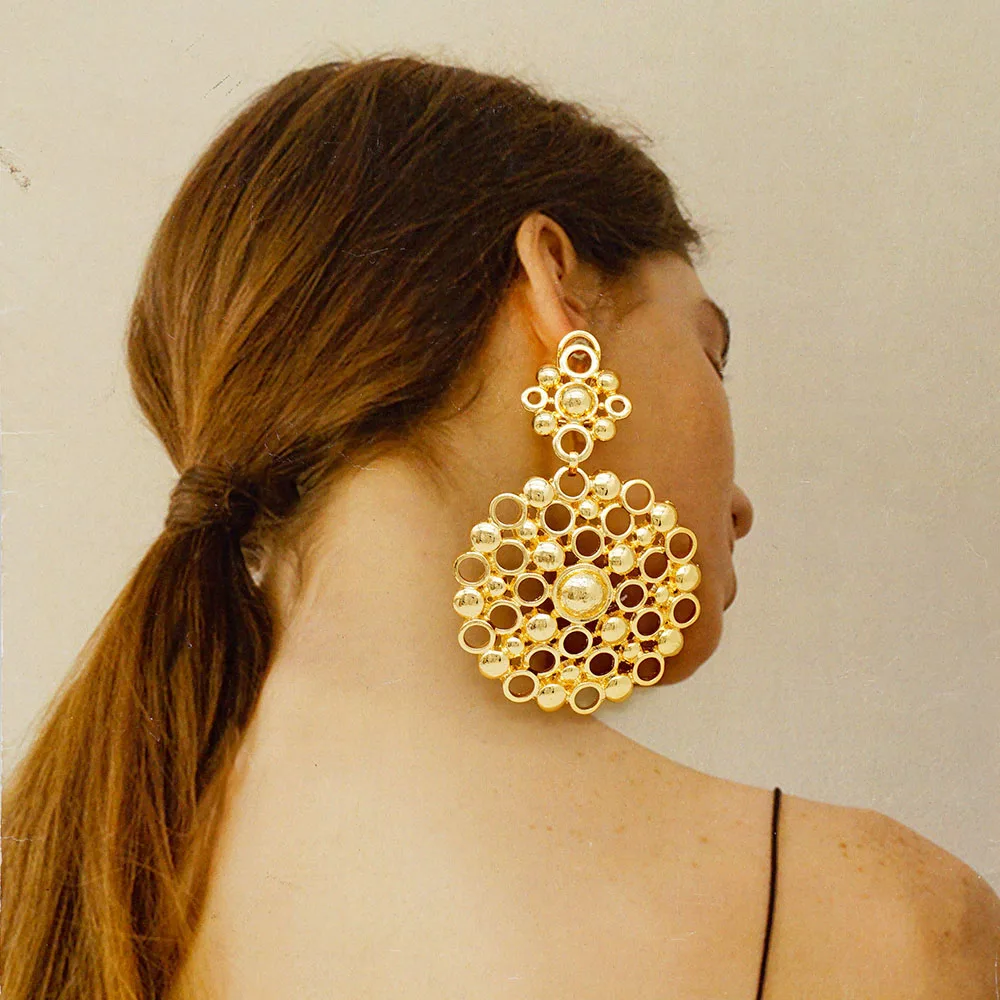 Dubai Gold Color Drop Dangle Earring For Wedding Party Jewelry Luxury African Arabic Indian Copper Long Hanging Earrings Gifts