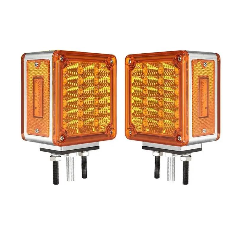 

A03Q-For Heavy-Duty Truck Compatible 2Pcs 60LED Double Face Side Marker Light Single Stud Mount