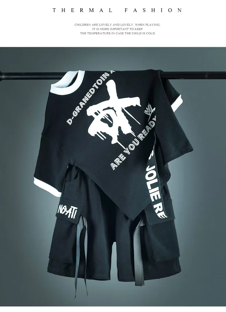 6-15 النسخة الكورية من بدلة الهيب هوب للأطفال أداء رقص الجاز سكيت ملابس رياضية جديدة للأولاد مجموعة طبلة صيفية مكونة من قطعتين