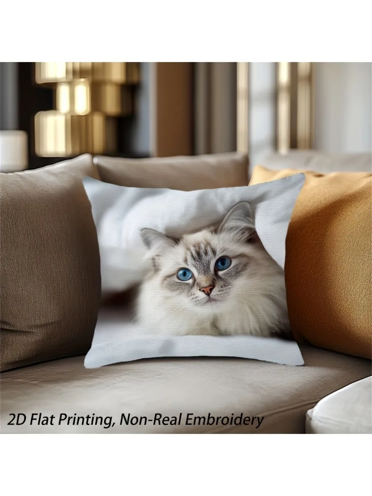 1pc Cute Ragdoll Cat Throw Pillow Cover, 2D Double-Sided Print Soft Polyester Cushion Case for Home Sofa Bedroom Car Decor