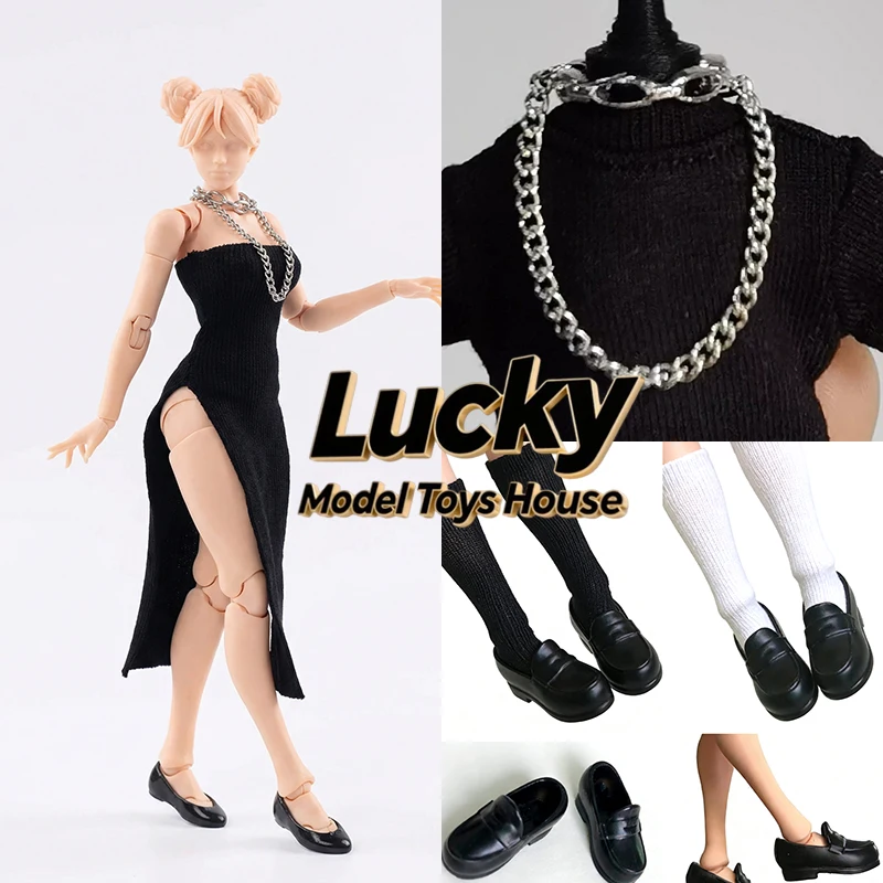 1/12 Mobile Suit Girl Cheongsam-Kleid mit hohem Schlitz, Mini-Halskette, Loafer-Schuhe mit flachem Boden, Spielzeugzubehör für 6-Zoll-Romankey-Körper
