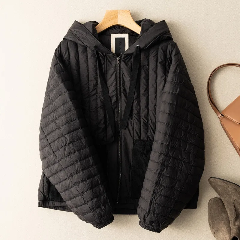 2023 New Autumn Winter Women Hooded Bigsize Down Coat Light White Duck Down Jacket Warm Parkas Female Short Slim Puffer Outwears