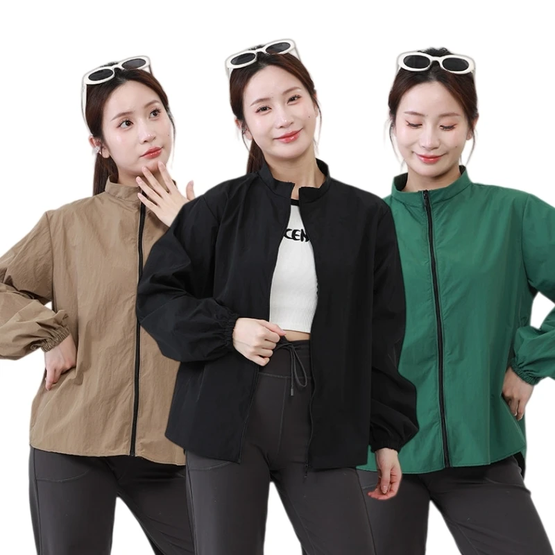 Full Zipper Long Sleeve Smock Summer Breathable Top Thin Style Work Clothes Nail Salon Uniforms Outdoor Sunscreen Women Blouse