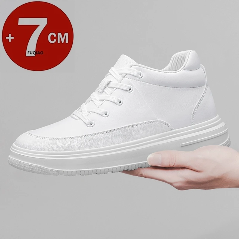 

Men 7CM Hidden Height Increasing Shoes Genuine Leather Solid Color Casual Sneakers Comfortable Fashion Non Slip Elevator Sports