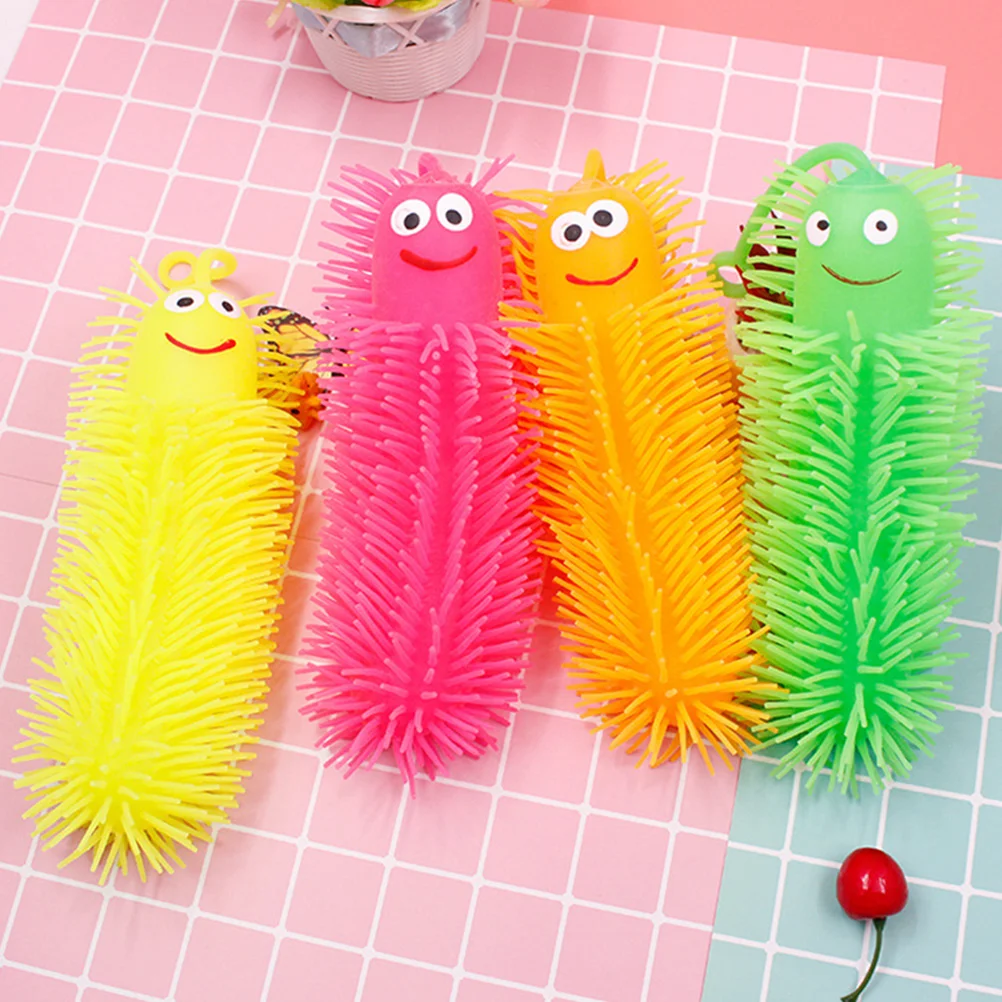 2 Pcs Vent Hairball Novel Toys Caterpillar Flashing Squeezing Pressure Playthings Stretchy Caterpillars Kids