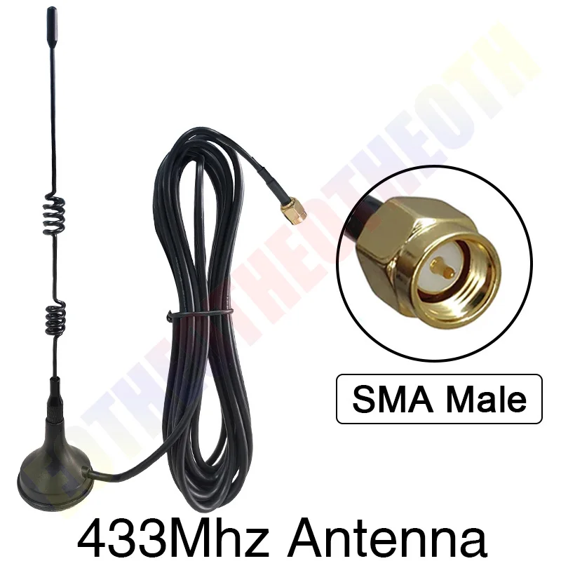 EOTH 1 2 Stück 433MHz Antenne SMA Stecker Buchse für Bus 12dBi Hochleistungs-IOT-Antenne Magnetfuß Saugnapf 3 Meter Verlängerungskabel – Detail 3