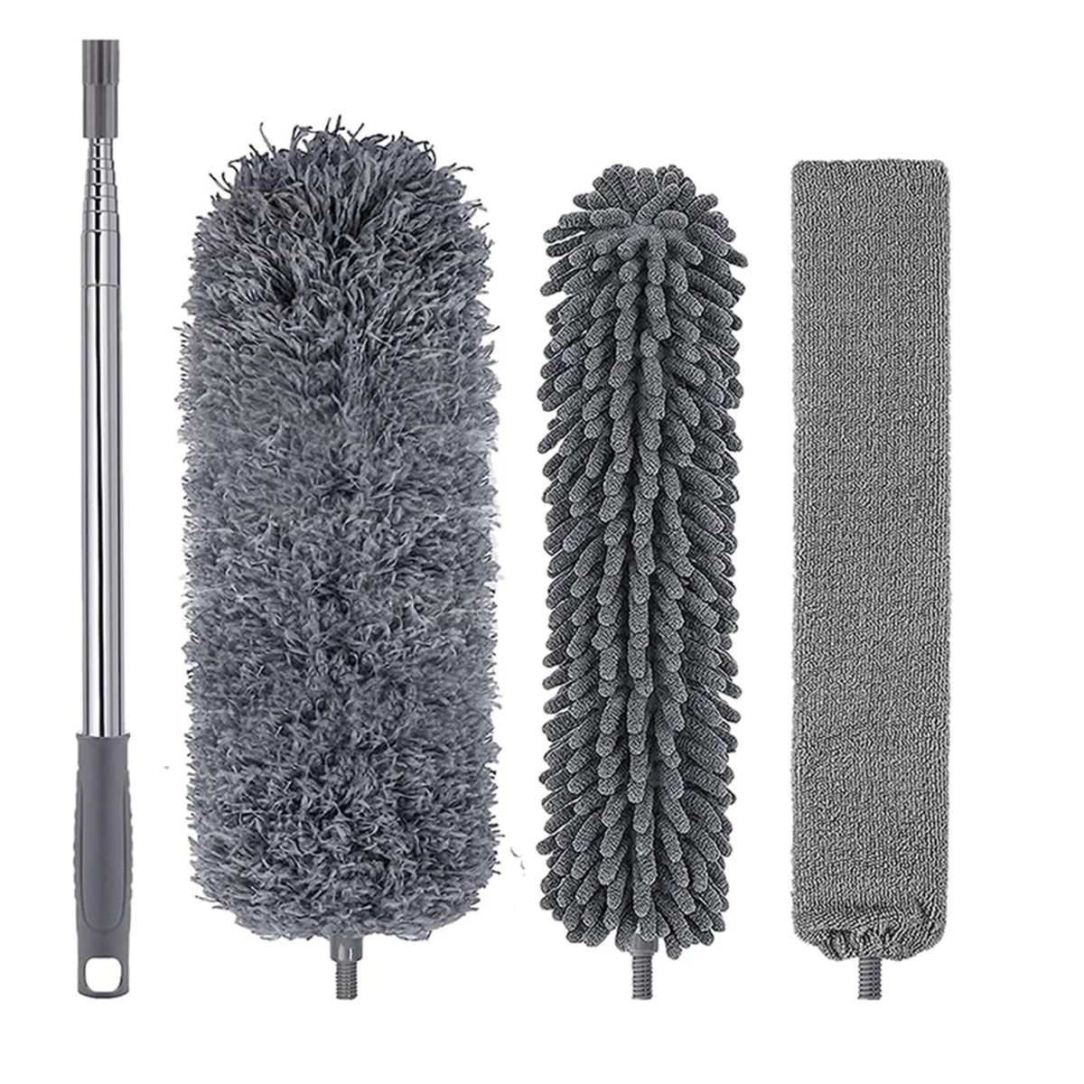 4Pcs Microfiber Duster Kit with Extension Pole 30-110 Inches for High Ceiling for Cleaning Cobweb, Blinds, Furniture,Car