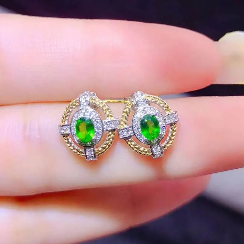 

Классические серебряные серьги-гвоздики 3мм*4мм с натуральным диопсидом, сертифицированные, зеленый диопсид, ювелирные изделия из серебра 925 пробы