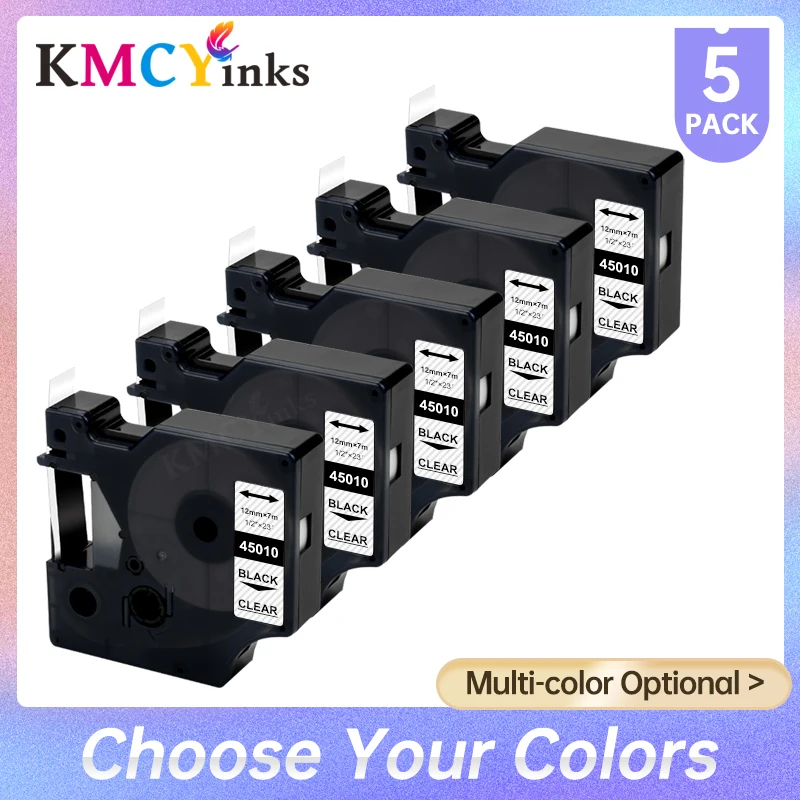 KMCYinks 5PCS 12mm D1 Label Tapes 45010 Conmpatible for Dymo 45010 Black on Clear Replace For Dymo LabelManage LM 280 160 200