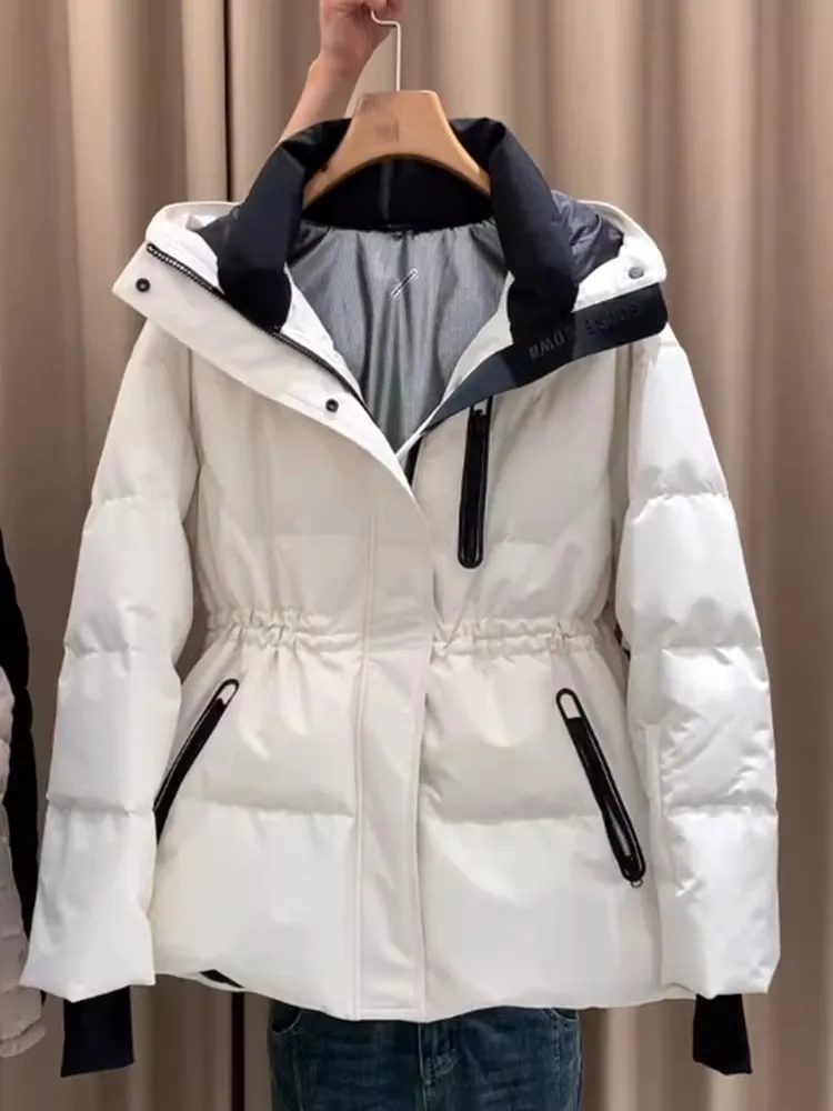

Уникальная белая женская зимняя куртка-пуховик средней длины с капюшоном и утяжкой на талии, новинка 2025 года, верхняя одежда