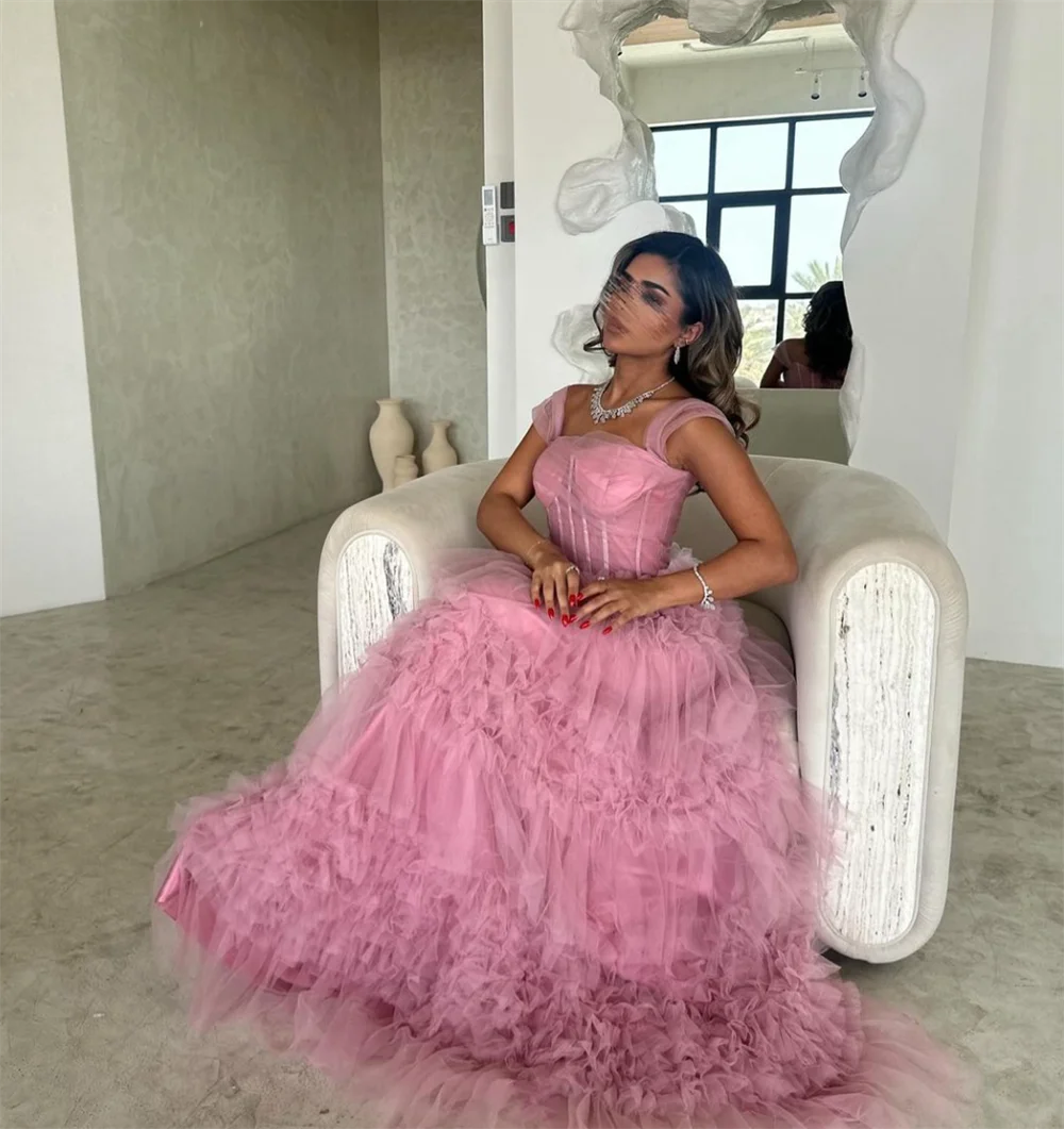 Annie abito da sposa blu scuro fatto a mano multistrato Tulle eleganti abiti da ballo coccinella Sexy abiti da occasione su misura con spalle scoperte