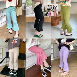 2023 Children's Pants Baby Girls' Solid Pink Black All-match Leggings Children's Pants Summer Striped Boot Cut Pant Kids Clothes