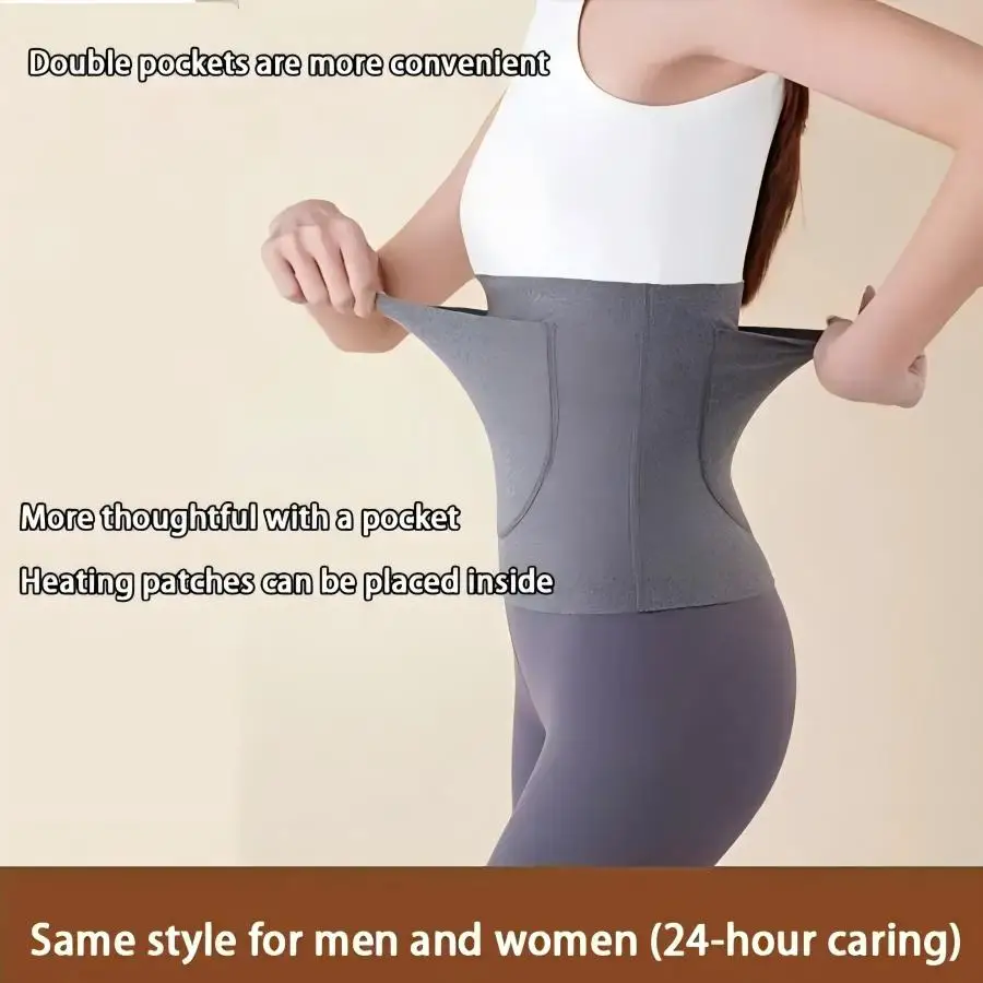 1 Stück Damen-Taillengürtel aus DEvelvet-Stoff mit zwei Taschen, atmungsaktiver Stützgürtel, hält Ihren Bauch warm und schützt Ihren Bauch – Detail 7