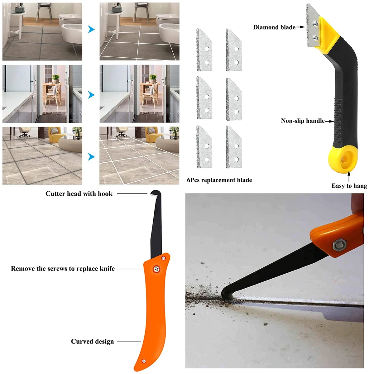 Grout Removal Caulking Tool Tile Grouting Scraping Caulk Tool with Tile Grout Saw for Kitchen Living Room Balcony Tile Cleaning