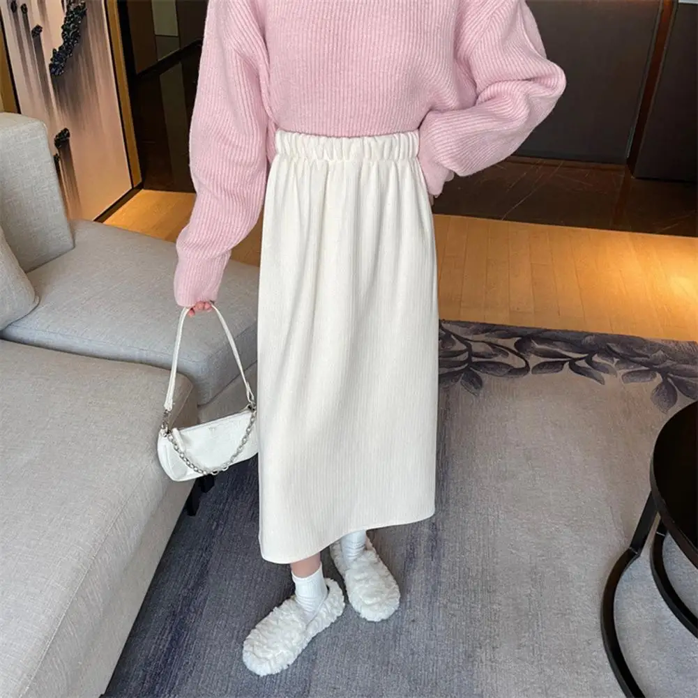 High-waisted Skirt Elegant Women's High Waist Pleated Midi Skirt for Fall Winter Soft Warm A-line Split Skirt Solid Colors