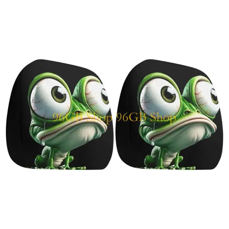 96GB Universal Car Headrest Covers 2 Pieces Cartoon Frogs Printing Washable