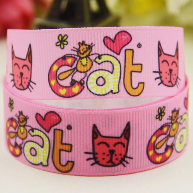 22mm 25mm 38mm 75mm cat cartoon printed Grosgrain Ribbon party decoration 10 Yards satin ribbons