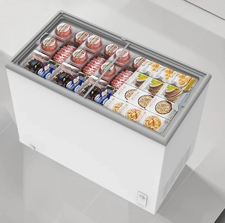 ZML Freezer Commercial Ice Cream Cabinet with Lock Glass Display Cabinet Household Refrigerated Freezer