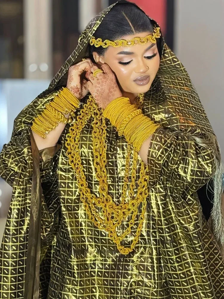 African Women Boubou Dress Brocade Shiny Kaftan Traditional Wedding Gown Nigerian Party Wear Ceremony Guest Ankara Dashiki Robe