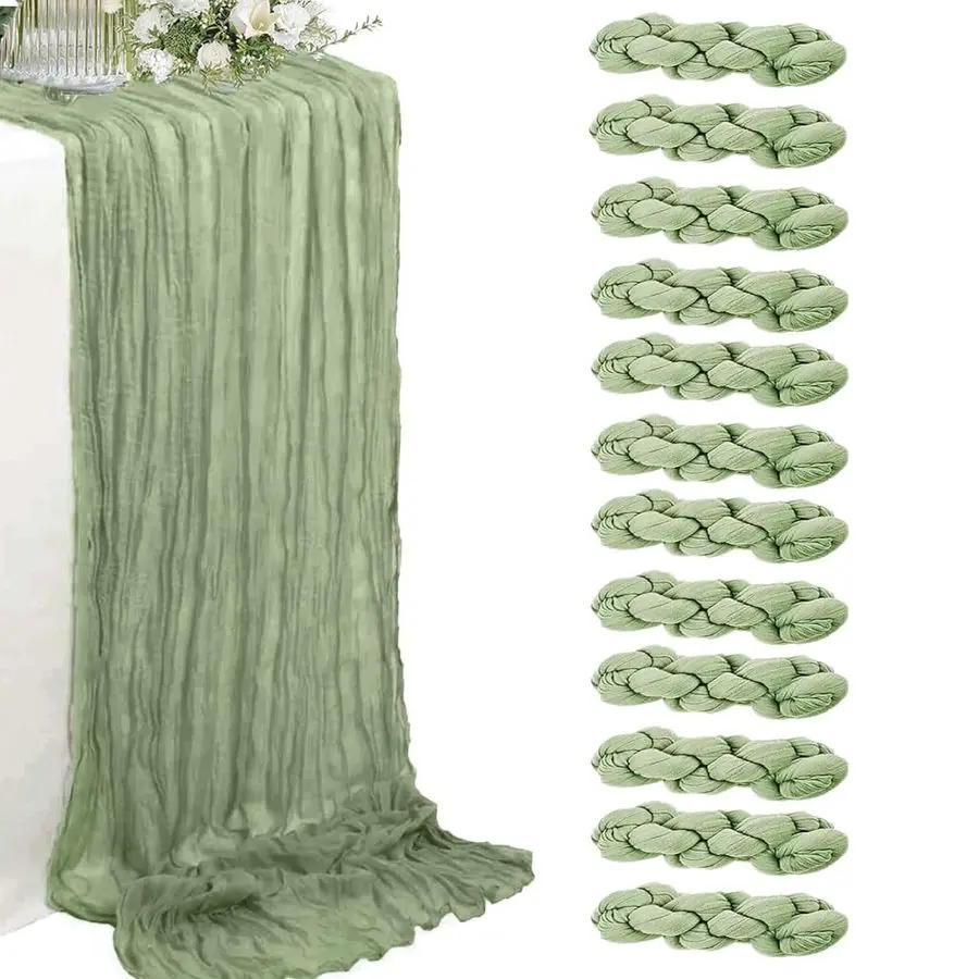 

Pack Sage Green Cheesecloth Table Runner 35 x 120 Inch Gauze Fabric Boho Christmas Table Runner for Wedding Arch, Rustic Bridal