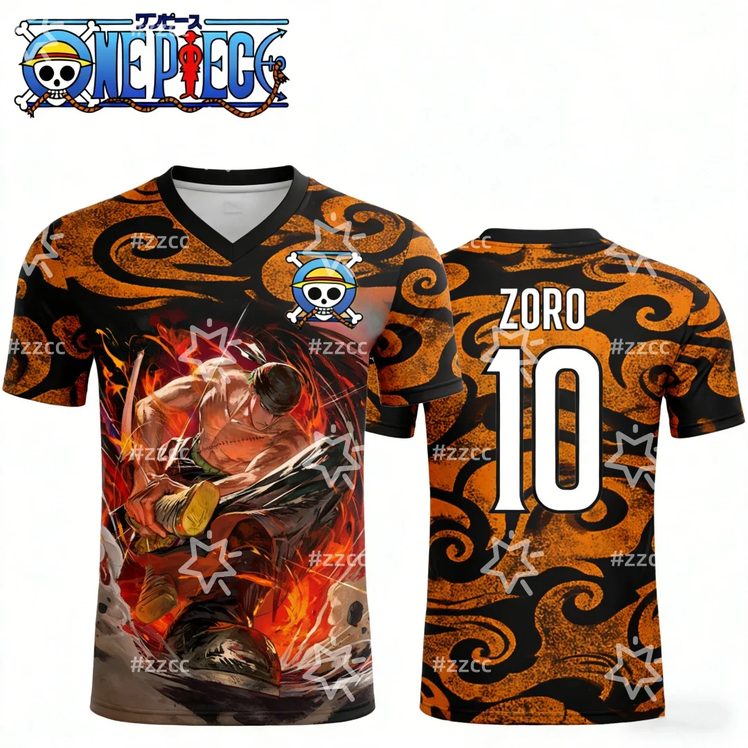 

25-26 One Piece Zoro No. 10 Graphic Football Jersey Autumn Sports Dry Quickly Men's T-Shirt Children's Clothing Tee Y2k Woman