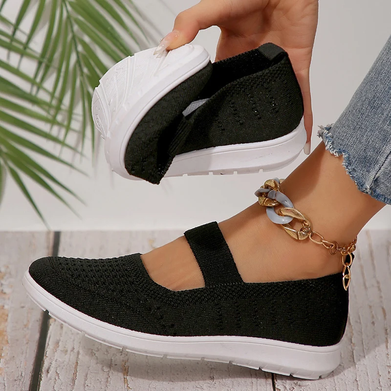 

Soft Sole Breathable Knitted Sneakers for Women Lightweight Slip On Walking Shoes Woman Summer Comfortable Non Slip Casual Flats