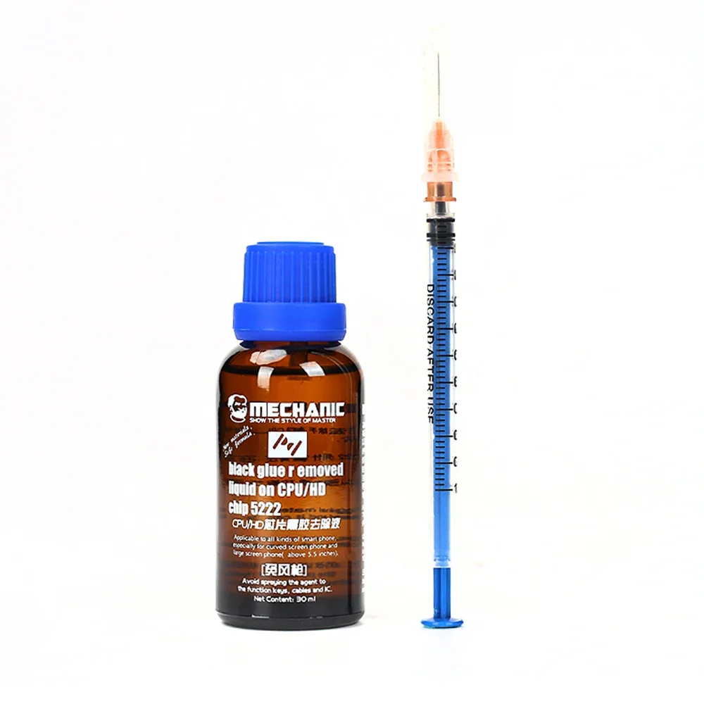 Mekanik Penghilang Lem Hitam 5222 30ML dan Alat Suntik untuk Ponsel Pintar CPU/Perbaikan Chip HD Tidak Perlu untuk Cairan Penghilang Vinil Pistol Udara