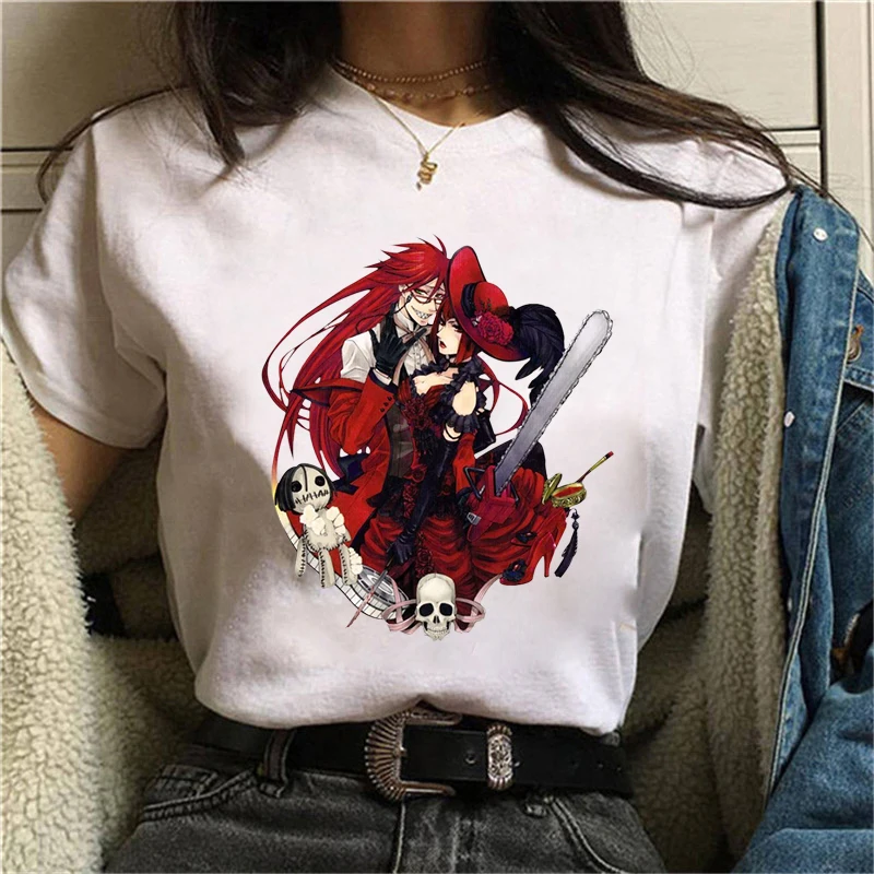 

Hot Unisex Short Sleeve Anime Black Butler Grell Sutcliff Print T Shirts Women Causal Harajuku Tops Funny T Shirt