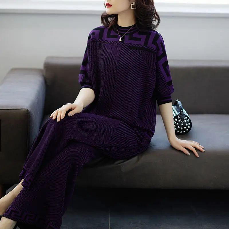 2024 Spring and Autumn Season Large Casual Sports Loose Drape Wide Leg Pants 2-piece Set