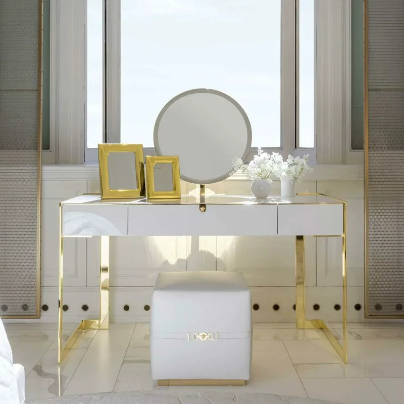 

Mirror Large Vanity Makeup Desk Elegant Accessories Removable White Dressing Table Girls Chair Tocador Maquillaje Furniture
