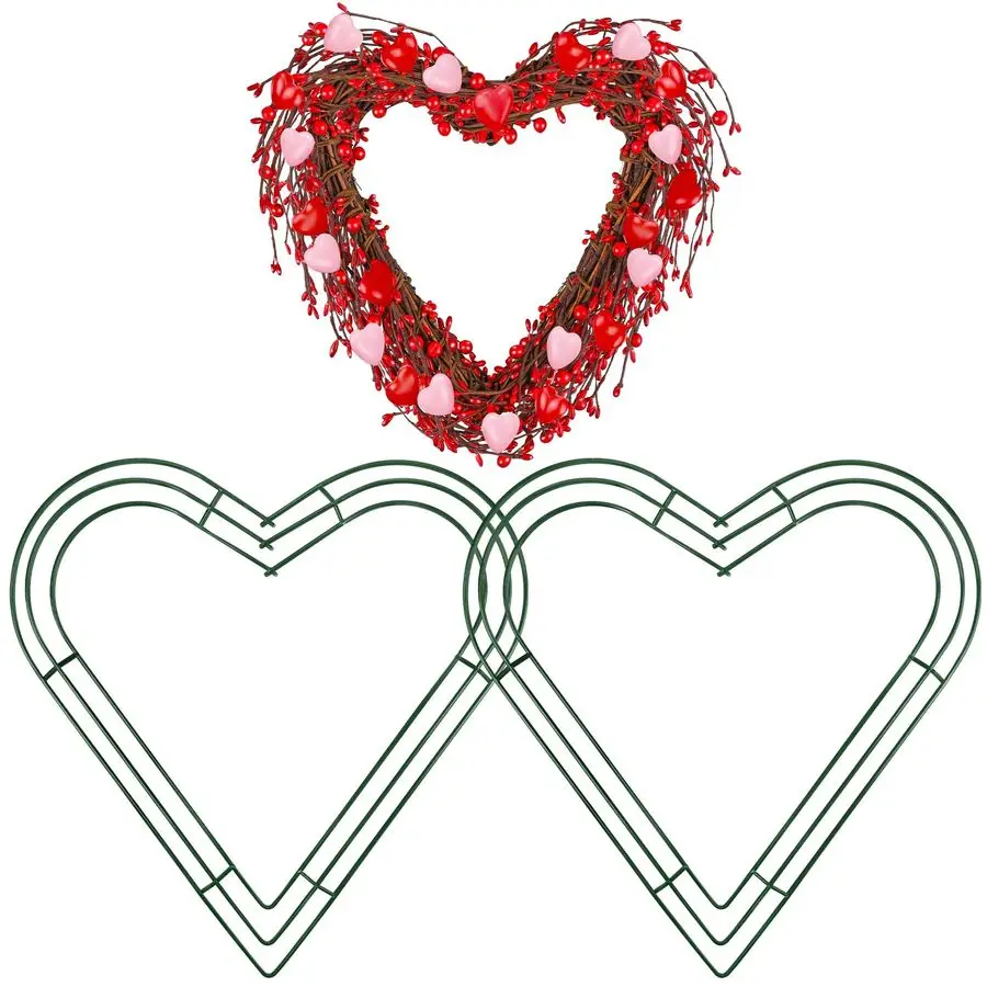 

2 Pack 20 Inch Heart Wire Wreaths Frame Heart Metal Wreath Garland Green Wire Flower Wreath for Valentines Day, Wedding Party, H