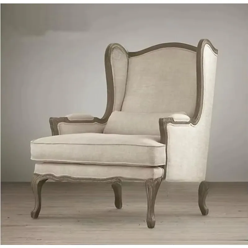 American country solid wood sofa chair foot pedal combination furniture living room retro casual single fabric sofa