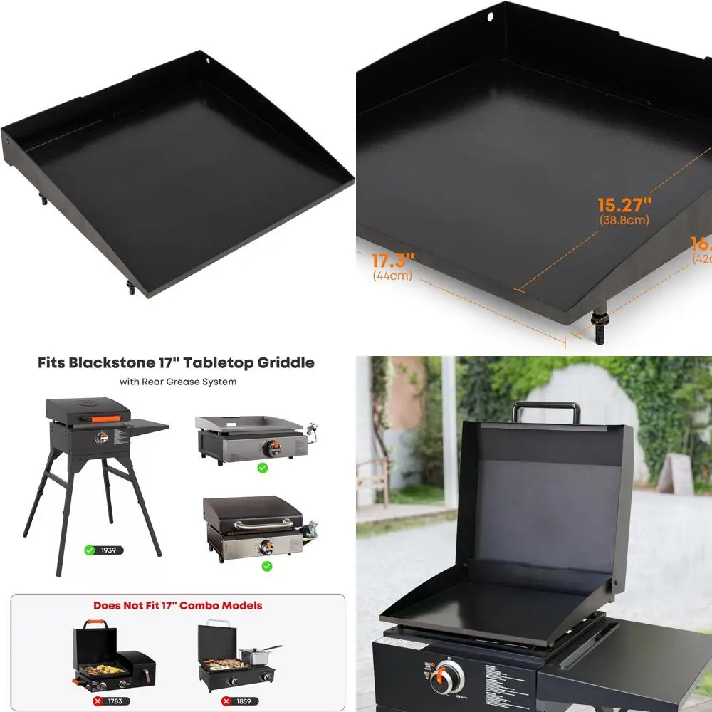 

Ceramic Coated Steel Griddle Top Replacement, 17 Inch Flat Top with Rear Grease System for Tabletop Griddle Station, Black