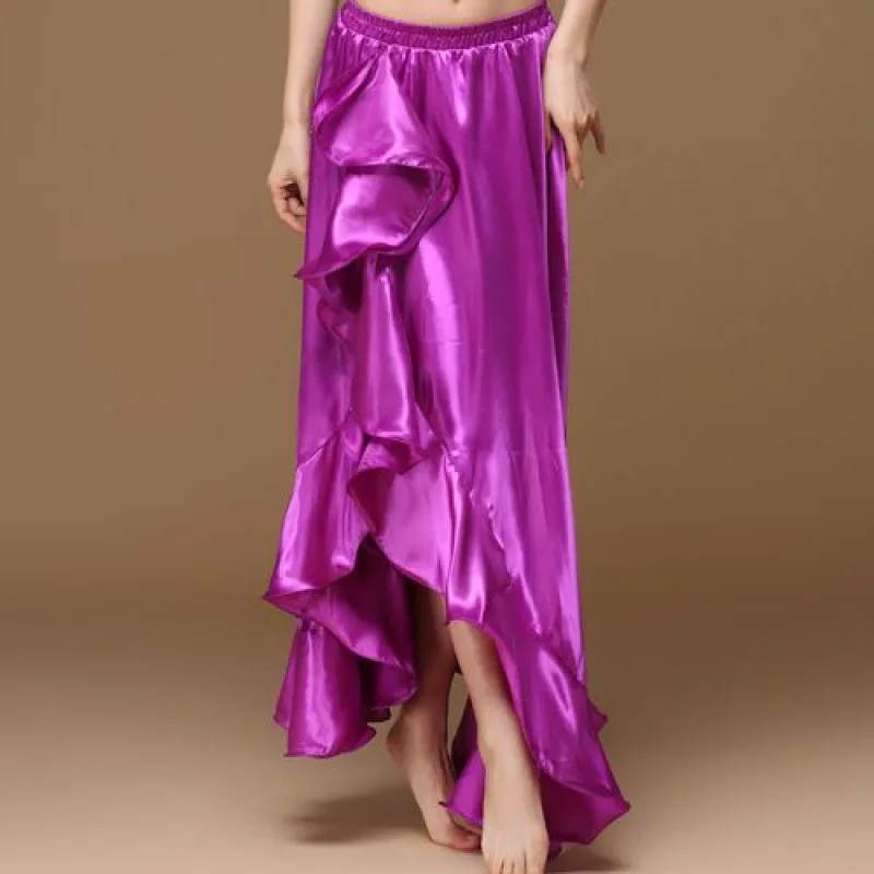 2024 New Belly Dancing Side Pulling Long Satin Skirt Lady Belly Dance Skirts Women Sexy Oriental Belly Dance Skirt Professional