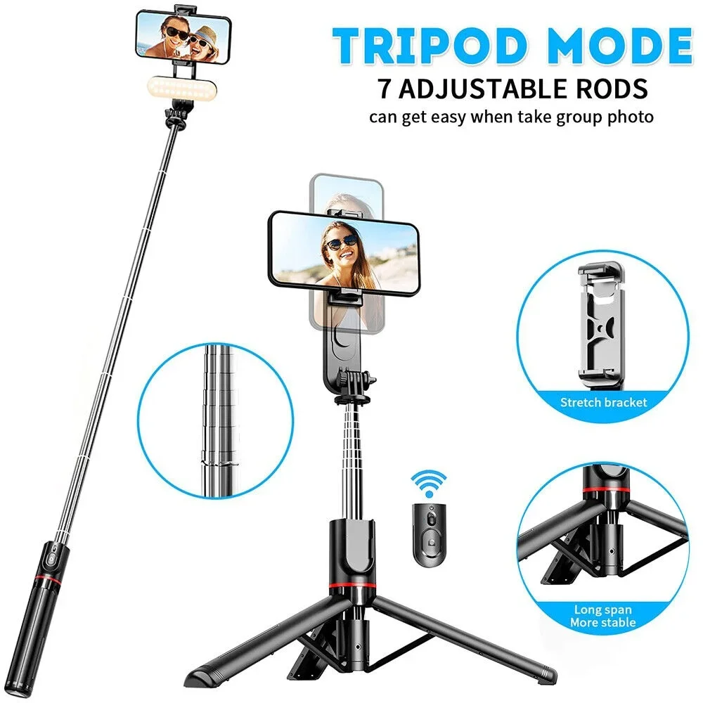 DIXSG Selfie Stick Tripod L15 with Wireless Remote Led Fill Light 360 Rotation 6 in 1 Portable Selfie Stick for Smartphone