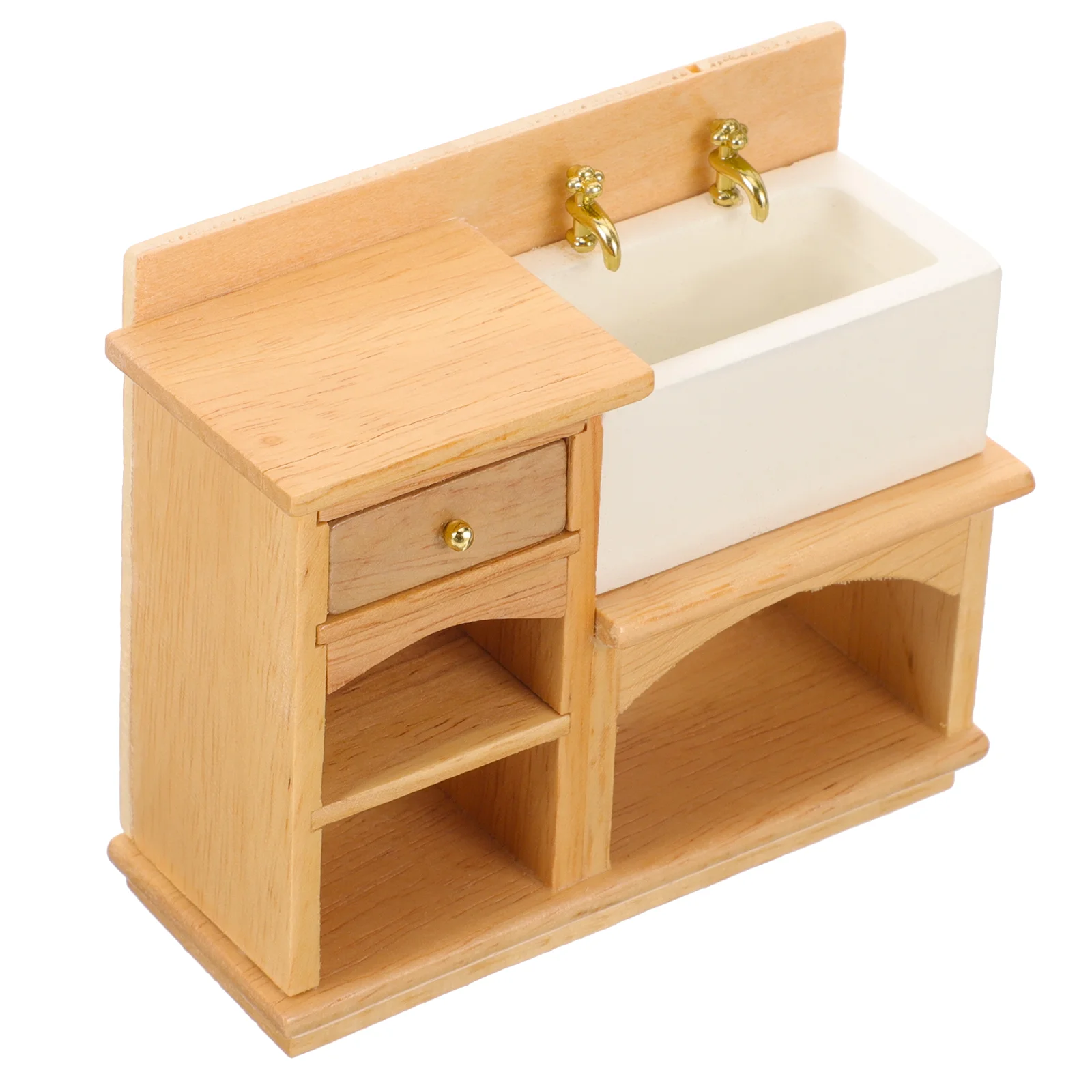 

Mini Sink Cabinet 1:12 Dollhouse Furniture Model Bathroom Kitchen Scene Solid Wood Wash Basin (teak Color) Lovely Toy Wooden