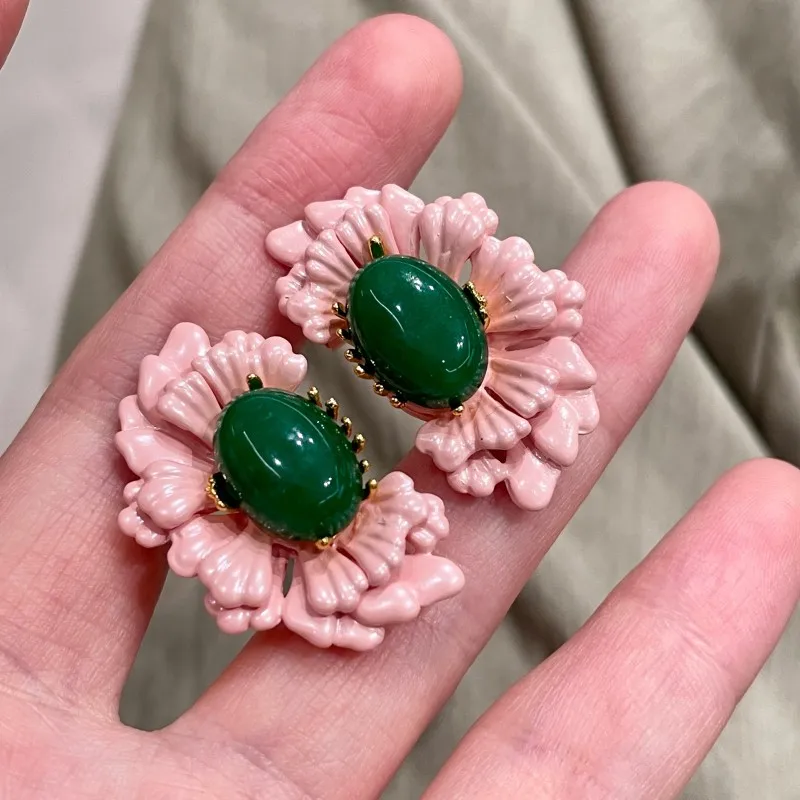 Luxury Oval Crystal Flower Earrings For Women Mujer Elegant Resin Petal Earrings Daily Office Banquet Jewelry Gift