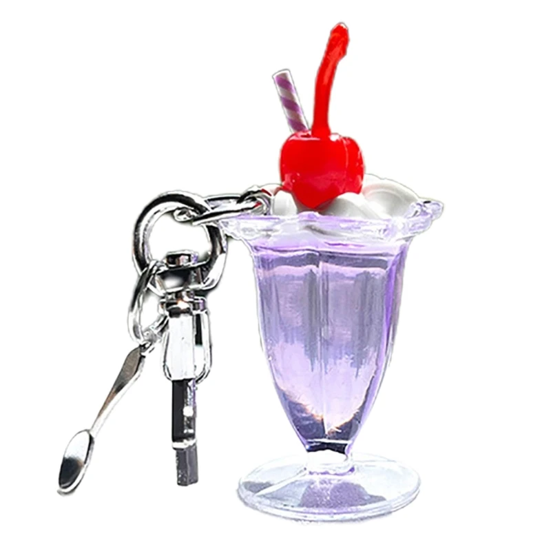 Cute Cherry Cream Cup Keychain Phone Strap Charm Pendant Anti-lost Backpack Decorations Creative Keyring for Car Keys or Bags