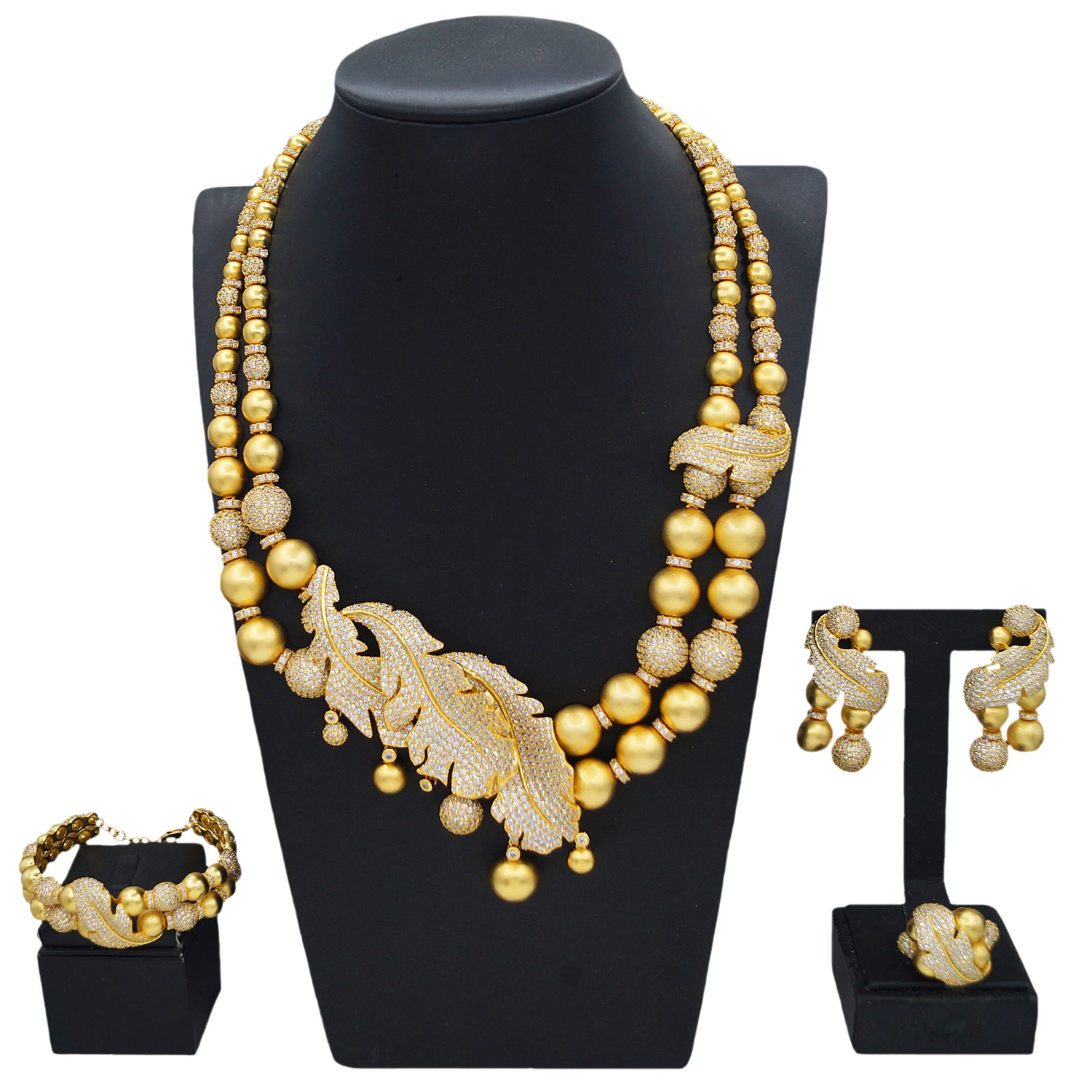 

Yulaili Dubai Handmade beaded Diamond Jewelry Set Exquisite luxury 18K gold plated Nigerian bride wedding jewelry set of 4 piece
