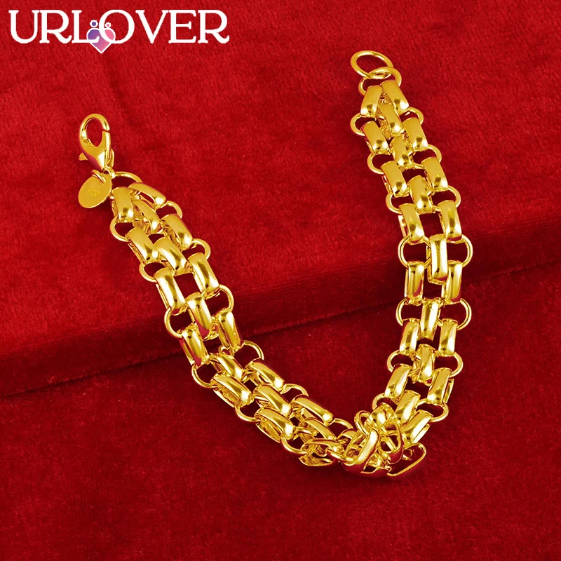 

URLOVER 24K Gold Bracelet for Woman Man Geometry Charm Bracelets Birthday Wedding Engagement Party Fashion Charm Jewelry Gift