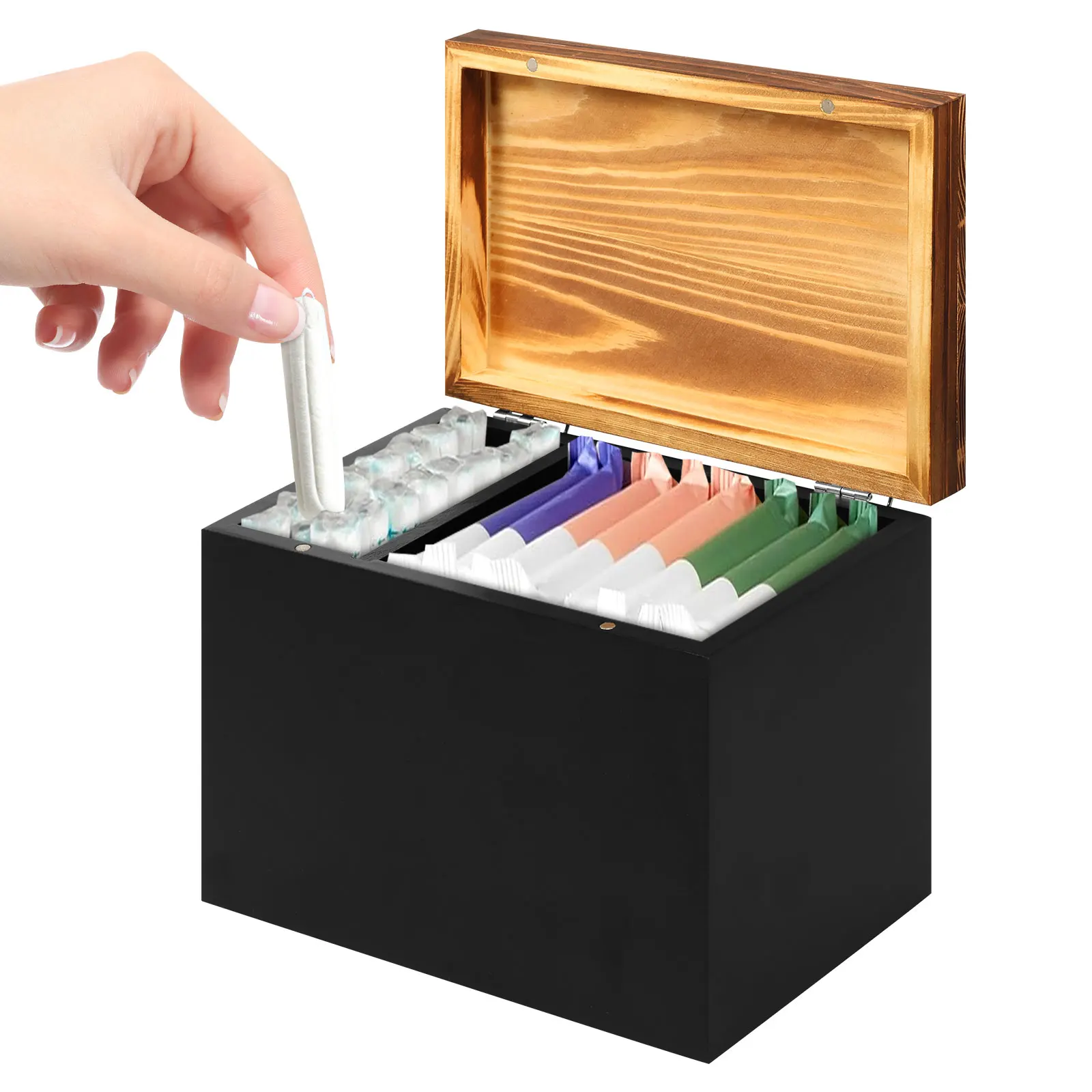 Holz-Tamponhalter Badezimmer-Aufbewahrungsbox für Tampons und Binden mit Deckel Damenhygiene-Organizer für Toilette und Schreibtisch-Dekoration