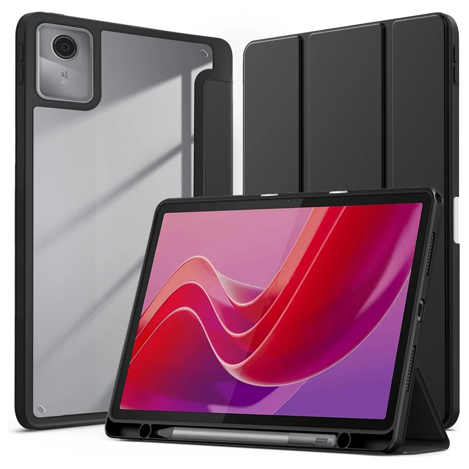 Flip Tablet Cover For Lenovo Tab M11/K11 2024 11'' Xiaoxin Pad 2024 TB330FU Acylic Back Case With Pencil Holder Auto Wake/Sleep