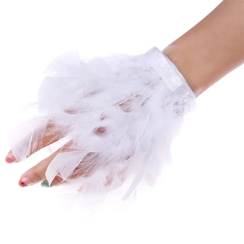 Women Natural Fur Feather Cuffs Sexy Snap On Bracelet Arm Cuff Shirts Sleeves For Women Real Ostrich Feather Anklet Wrist Cuff